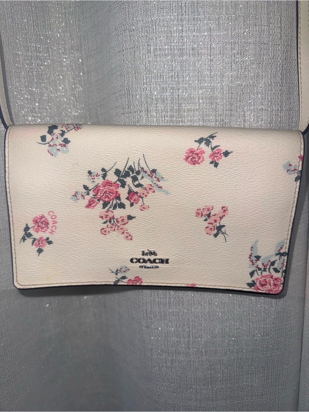 Coach Floral White Foldover Crossbody Clutch Wallet